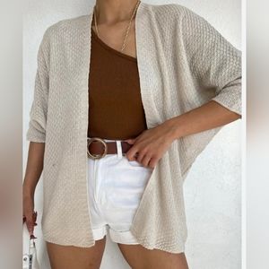 Rolla Coster Los Angeles Women Waffle Open Front Cardigan Dolman Sleeve Cream S